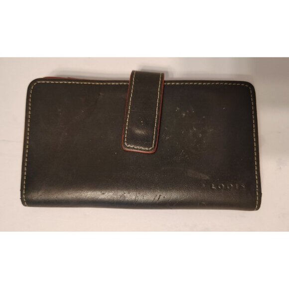 Lodis Black & Red Leather Credit Card Holder Wallet, Zip Pocket Snap Close READ - Picture 5 of 6